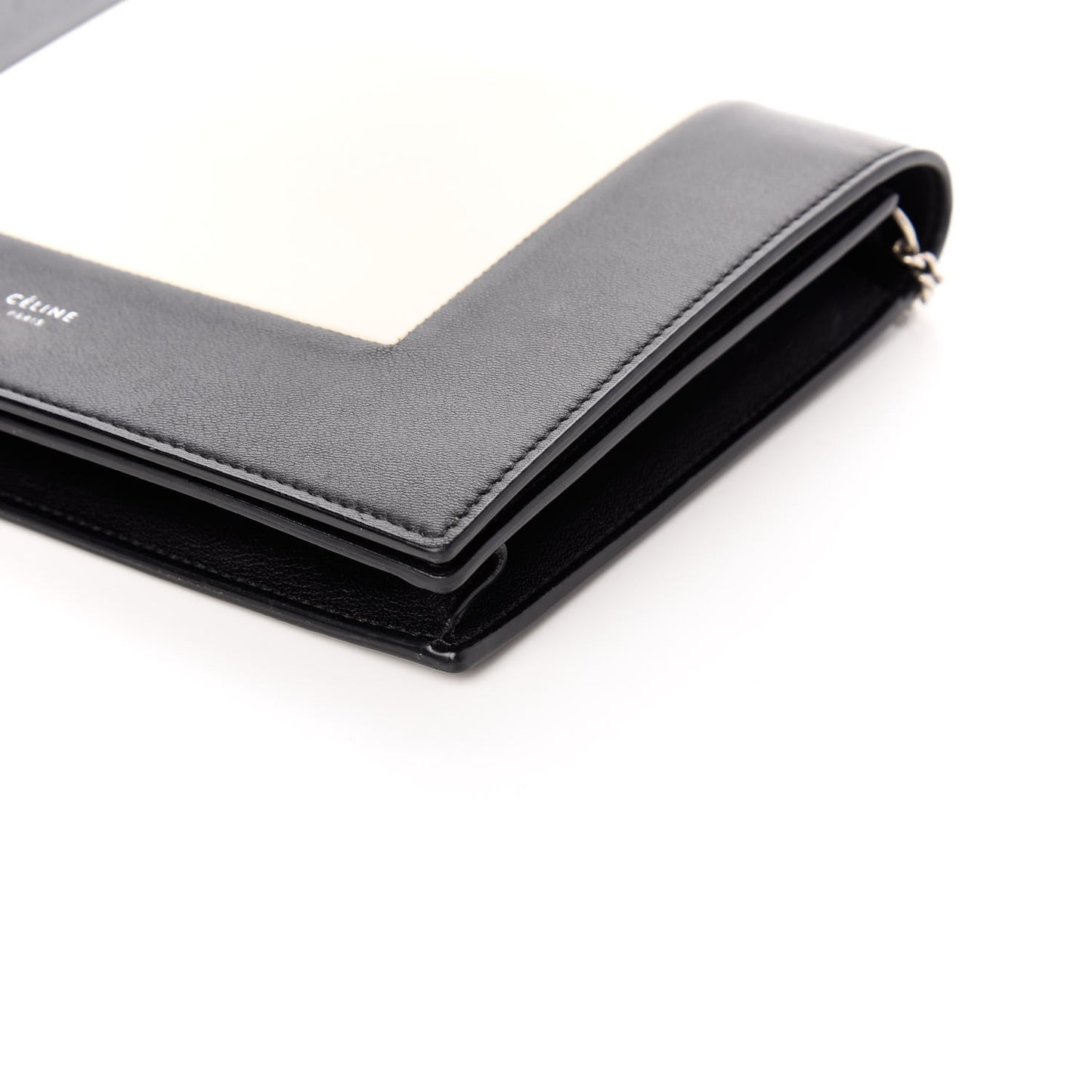 Smooth Lambskin Frame Evening Chain Clutch Black White