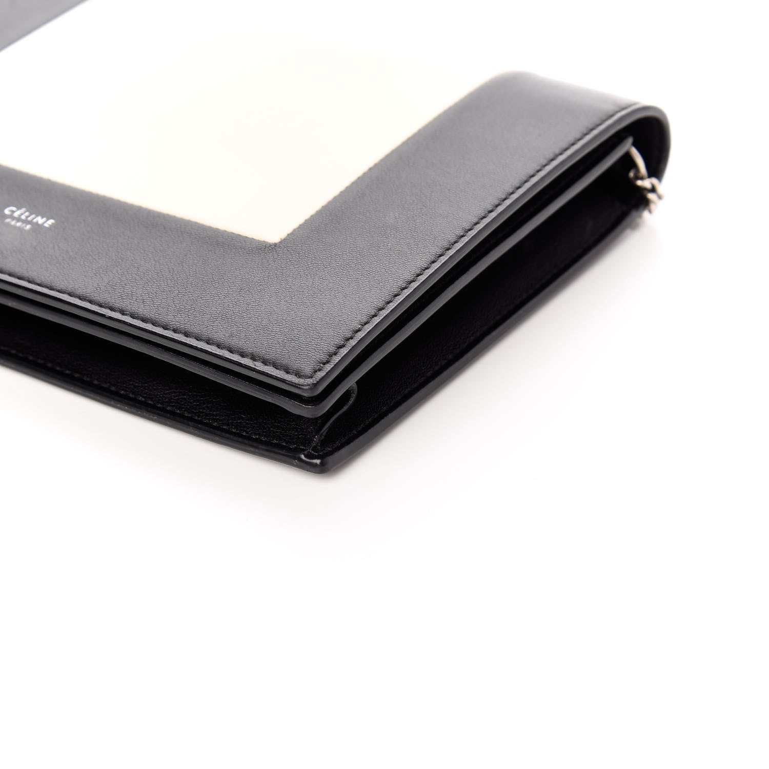 Celine Smooth Lambskin Frame Evening Chain Clutch Black White 12 of 13