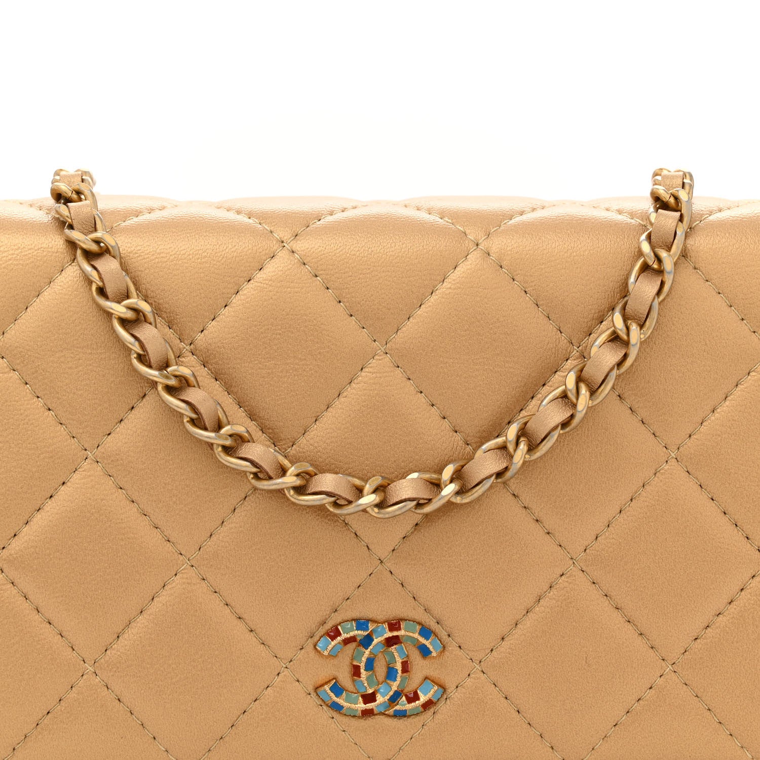 Chanel Metallic Lambskin Quilted Enamel Wallet On Chain WOC Gold 8 of 11