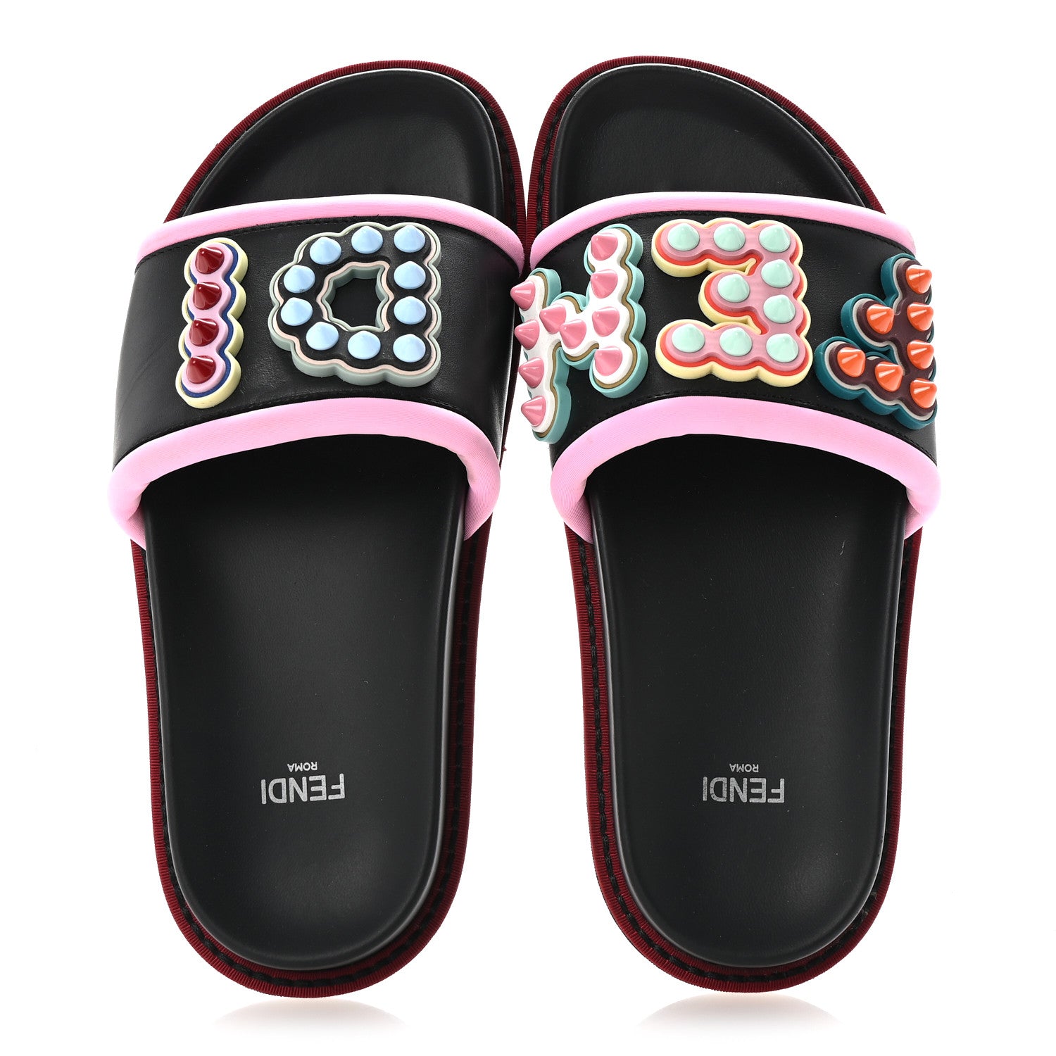 Fendi Vitello Studded Fun Fair Slide Sandals 36 Black Multicolor 2 of 8