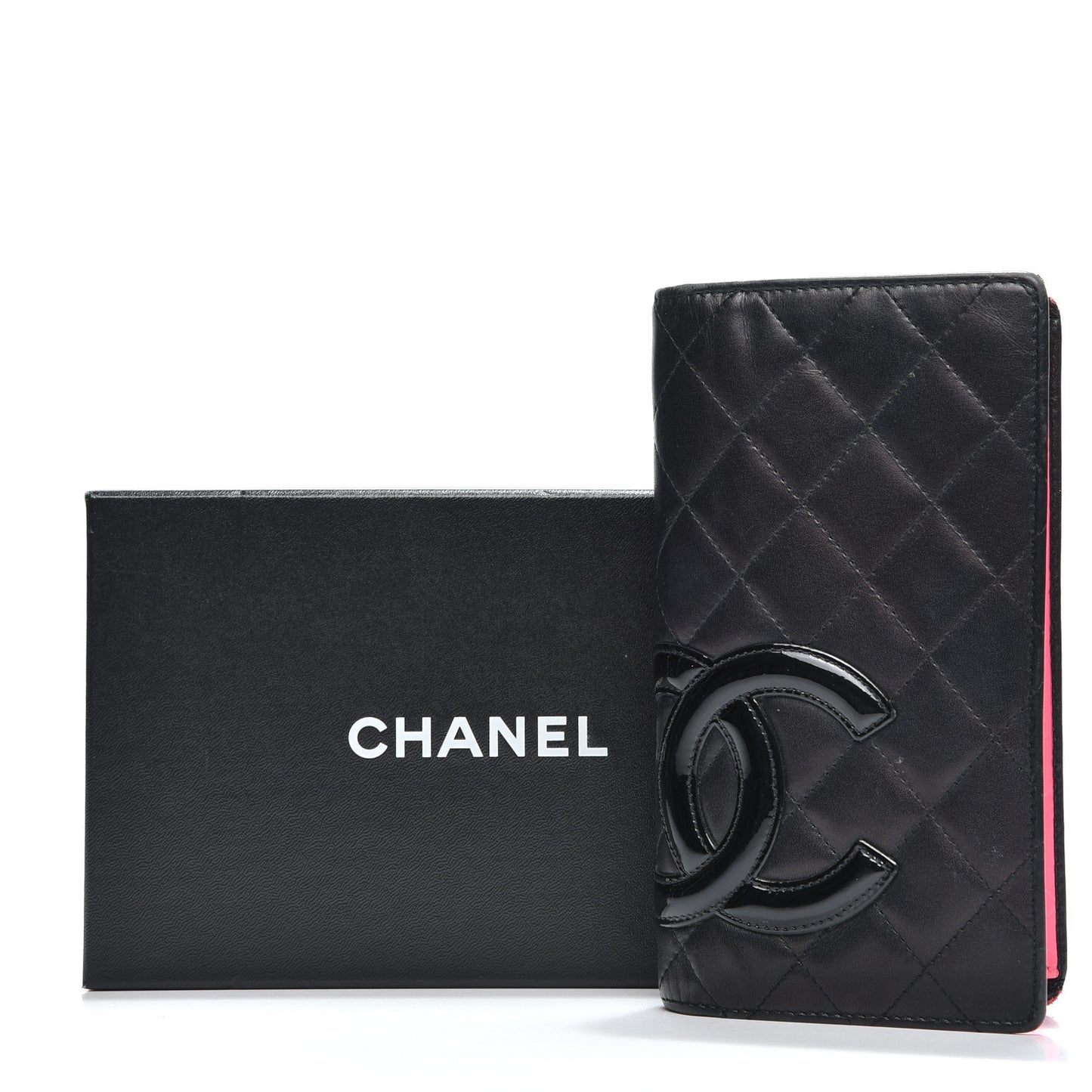 Calfskin Quilted Cambon Yen Wallet Black