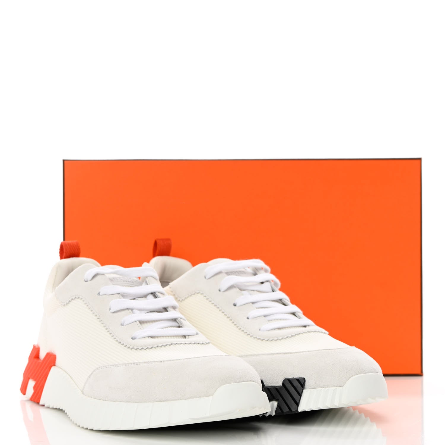 Hermes Technical Canvas Suede Goatskin Mens Bouncing Sneakers 44 White Orange 16 of 16