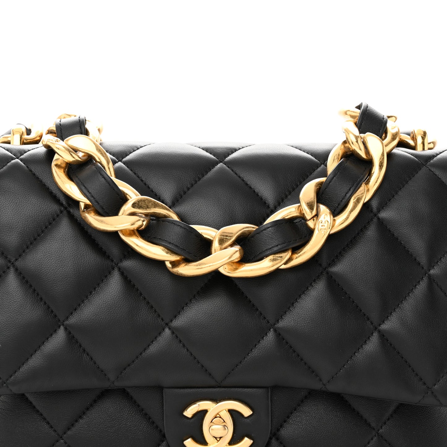 Lambskin Quilted Large CC Funky Town Flap Black