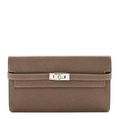 Hermes Chevre Mysore Kelly Longue Wallet Etoupe 1 of 10