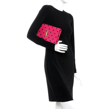Saint Laurent Calfskin Polka Dots Classic Monogram Clutch Pink 2 of 7