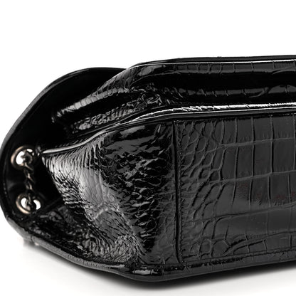 Saint Laurent Patent Crocodile Embossed Lambskin Monogram Medium Niki Chain Satchel Black 8 of 9