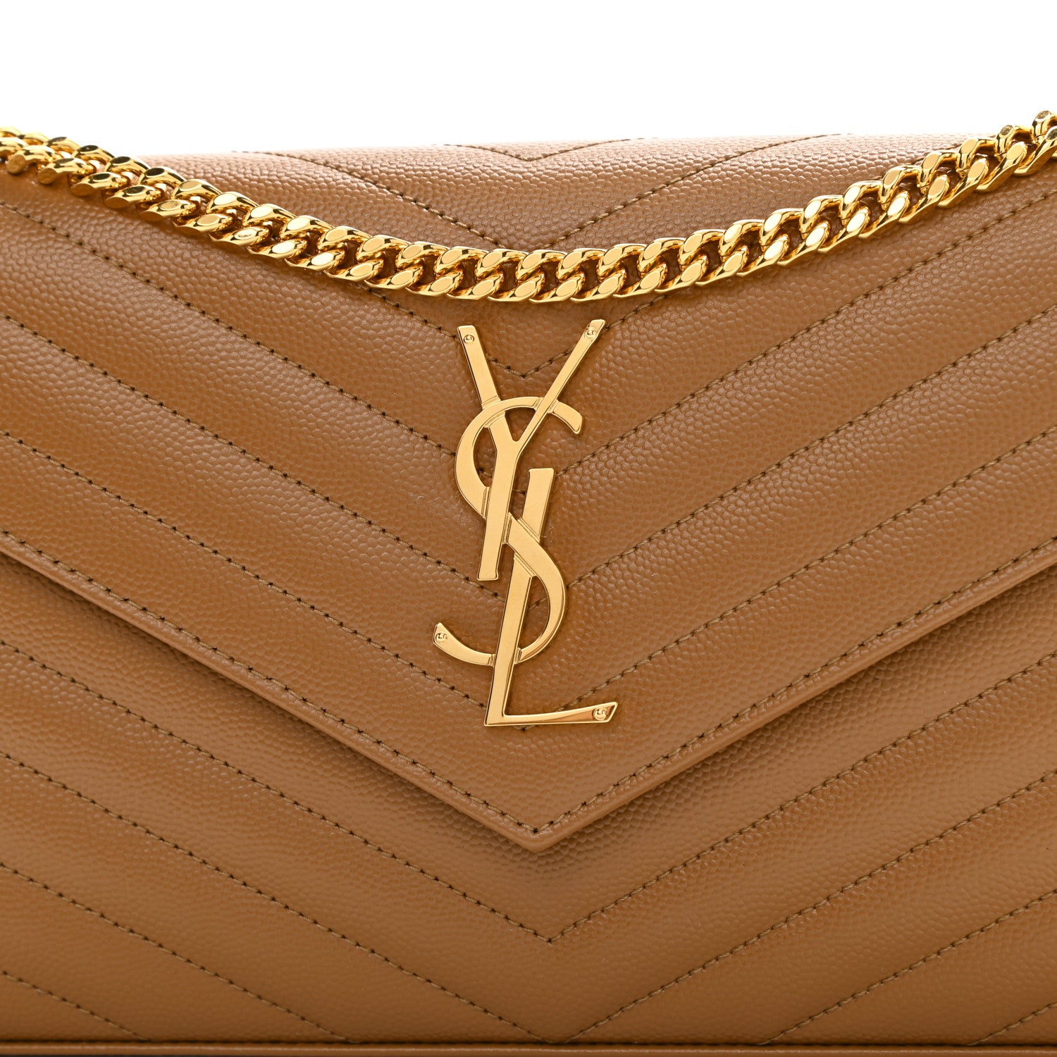 Saint Laurent Grain De Poudre Matelasse Chevron Monogram Chain Wallet Dark Natural 13 of 15
