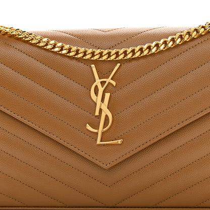 Saint Laurent Grain De Poudre Matelasse Chevron Monogram Chain Wallet Dark Natural 13 of 15