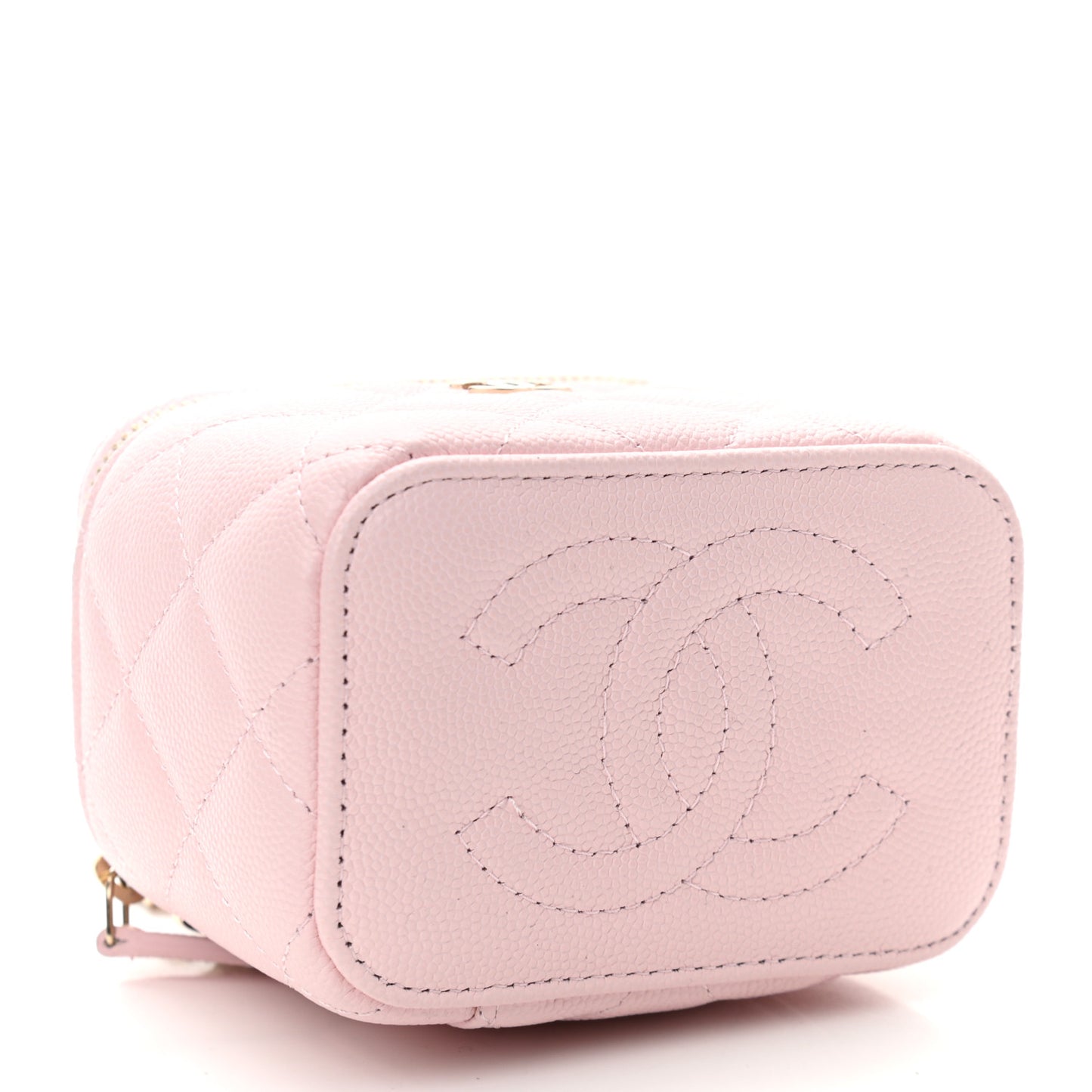Caviar Quilted Mini Vanity Case With Chain Light Pink