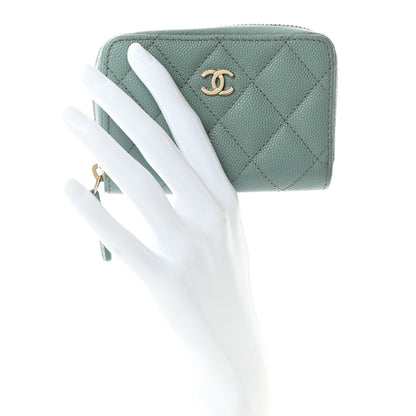 Chanel Caviar Quilted Zip Around Coin Purse Wallet Dark Green 2 of 10
