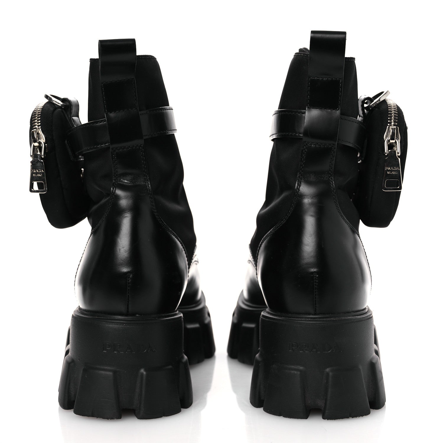 Prada Spazzolato Rois Nylon Metal Triangle Logo Monolith Pouch Pocket 55mm Boots 41 Black 6 of 14