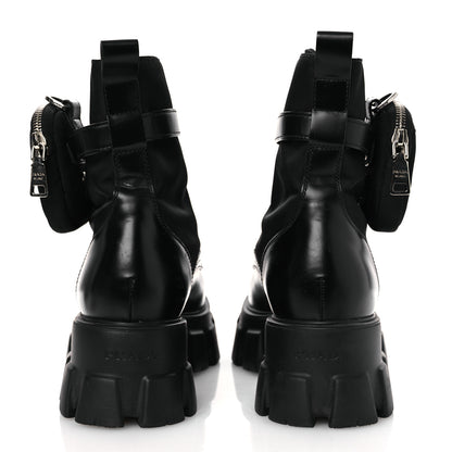 Prada Spazzolato Rois Nylon Metal Triangle Logo Monolith Pouch Pocket 55mm Boots 41 Black 6 of 14