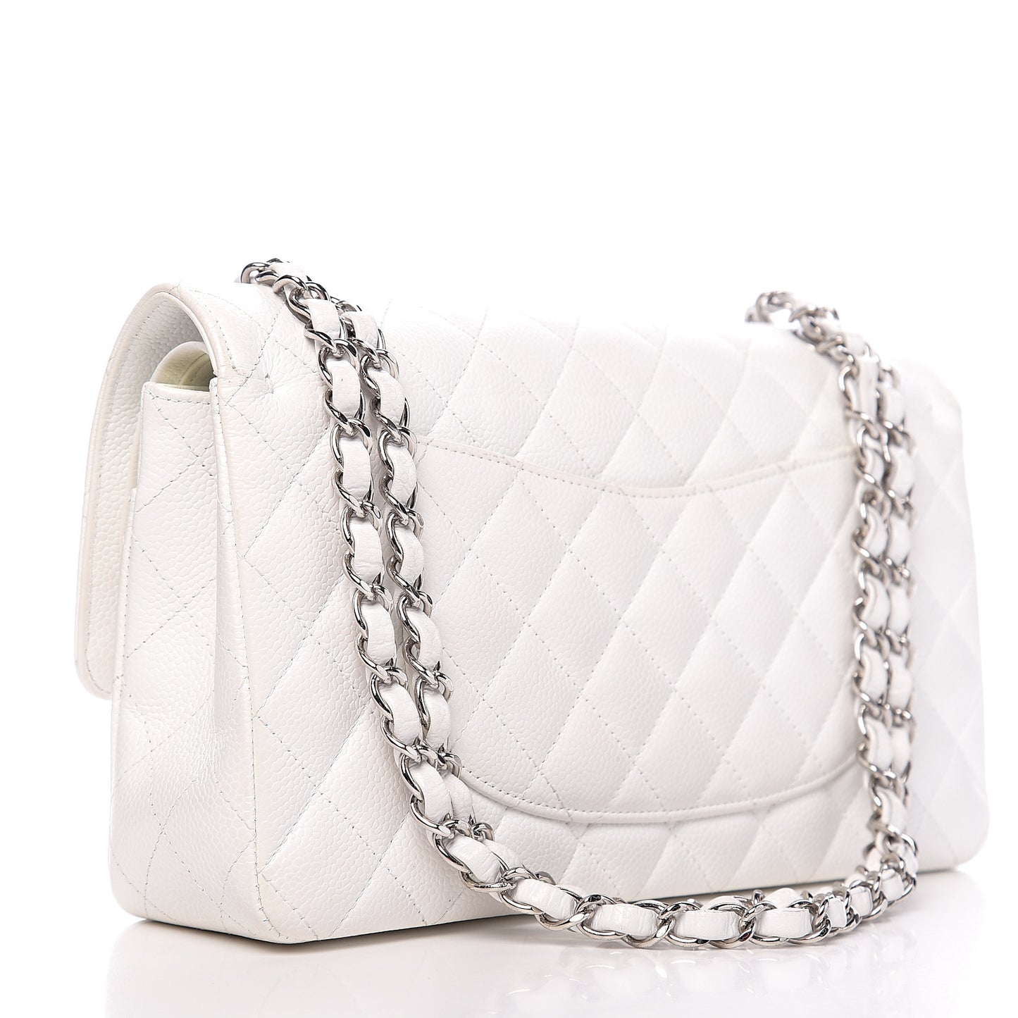 Caviar Quilted Medium Double Flap White