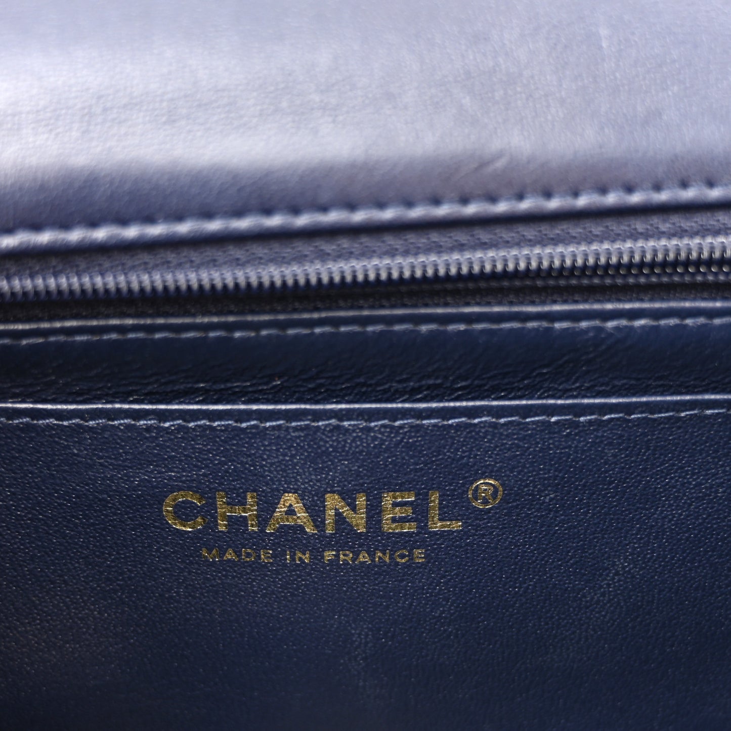 Lambskin Quilted Mini Top Handle Rectangular Flap Navy Blue