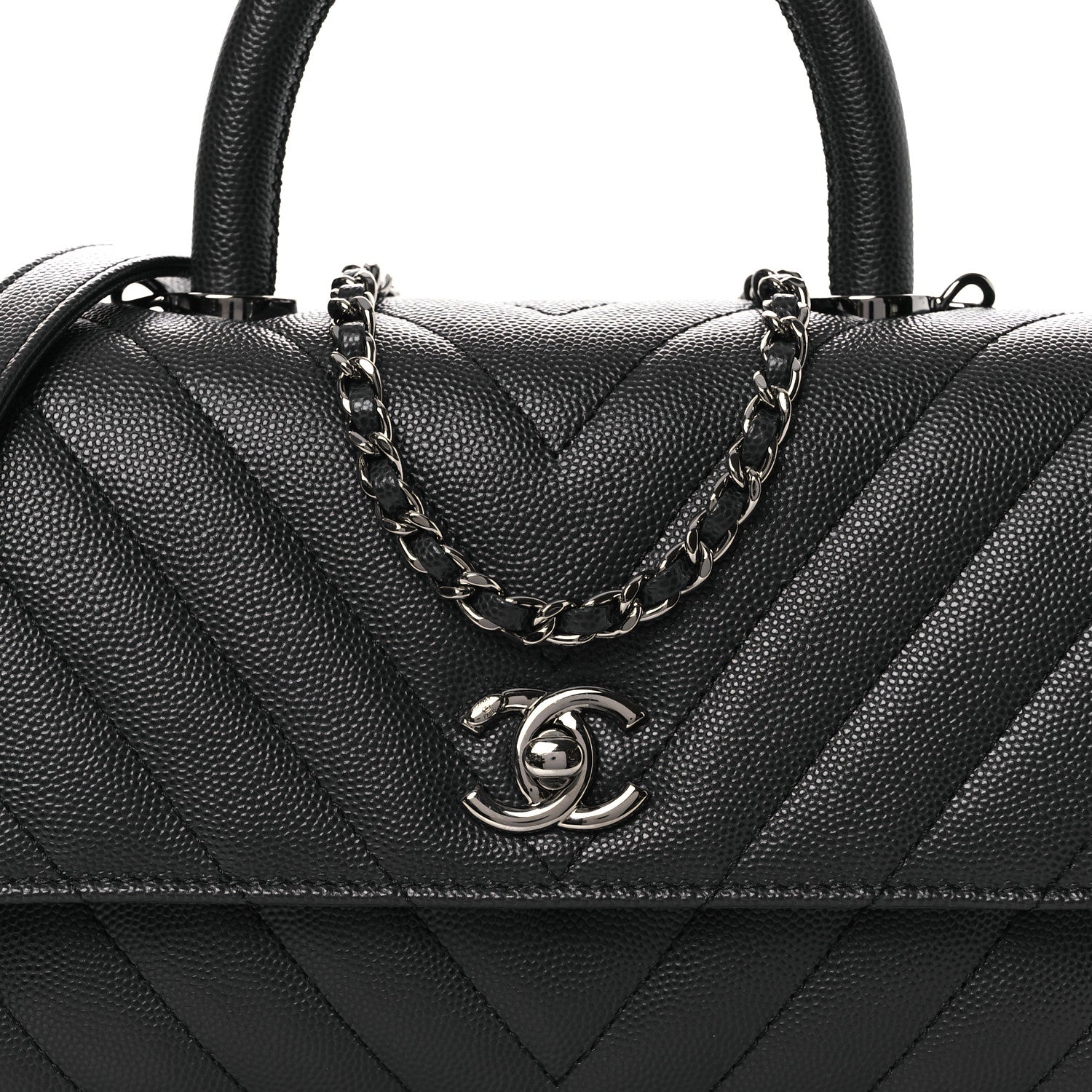 Chanel Caviar Chevron Quilted Mini Coco Handle Flap Dark Grey 8 of 10