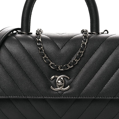 Chanel Caviar Chevron Quilted Mini Coco Handle Flap Dark Grey 8 of 10