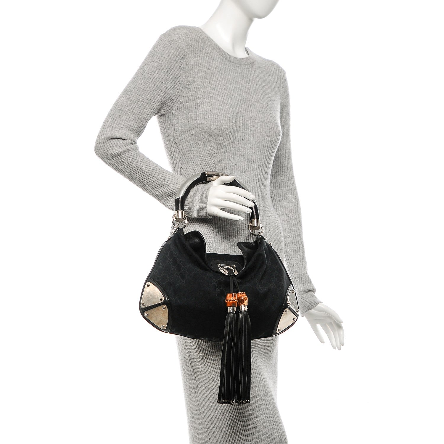 Gucci Monogram Medium Indy Top Handle Hobo Black 2 of 7
