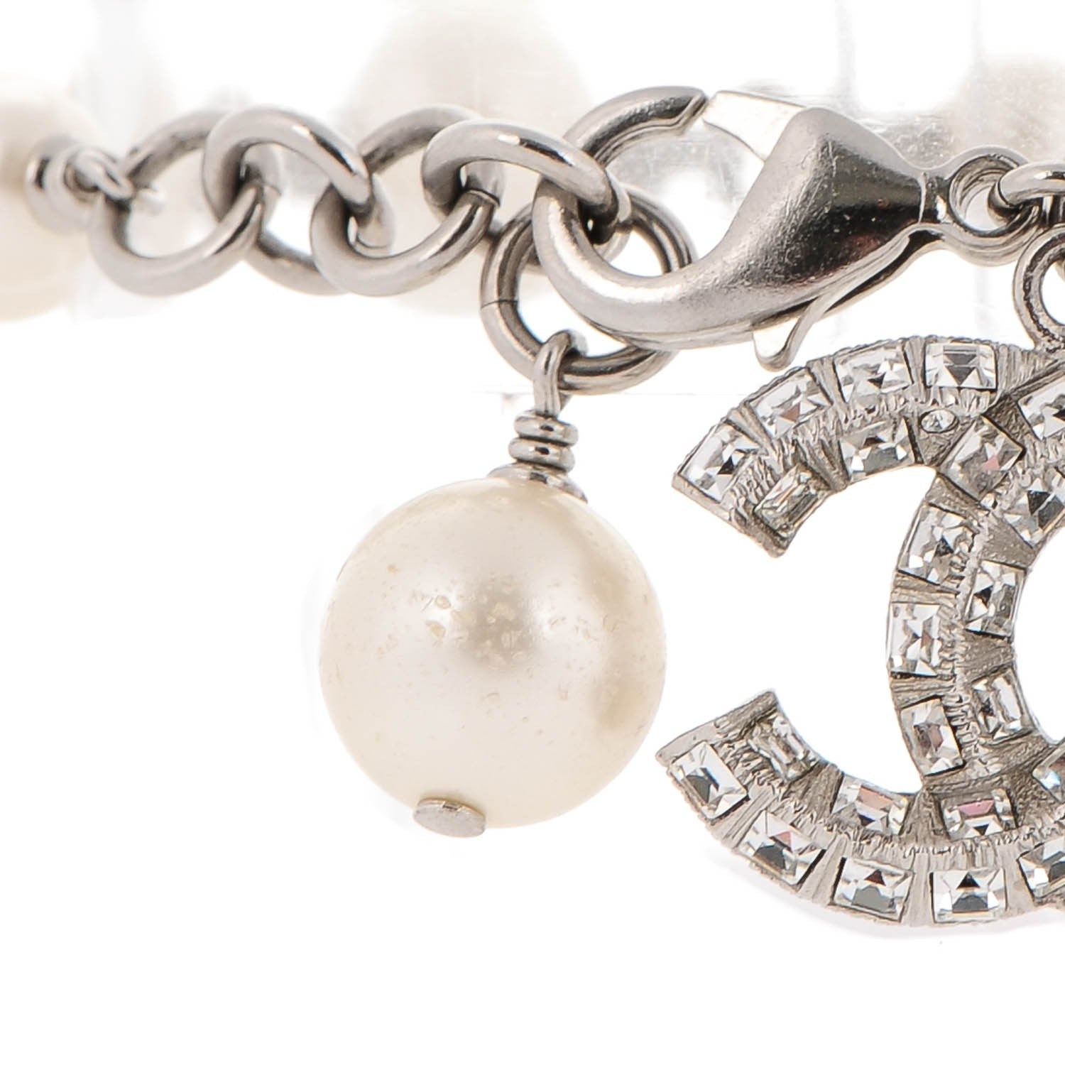 Chanel Baguette Crystal Pearl CC Bracelet Silver 4 of 5