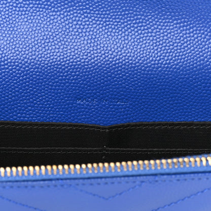 Saint Laurent Grain De Poudre Matelasse Chevron Monogram Envelope Chain Wallet Blue Majorelle 7 of 13
