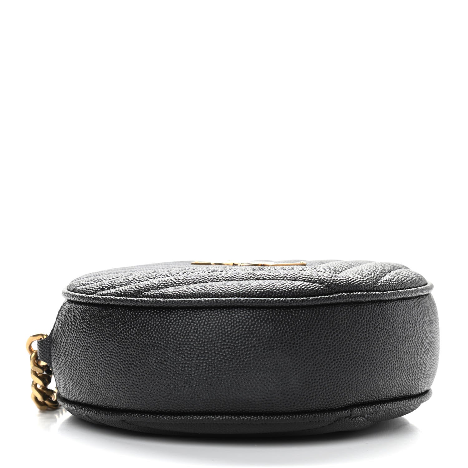 Saint Laurent Grain De Poudre Matelasse Chevron Quilted Round Vinyle Camera Bag Black 4 of 12