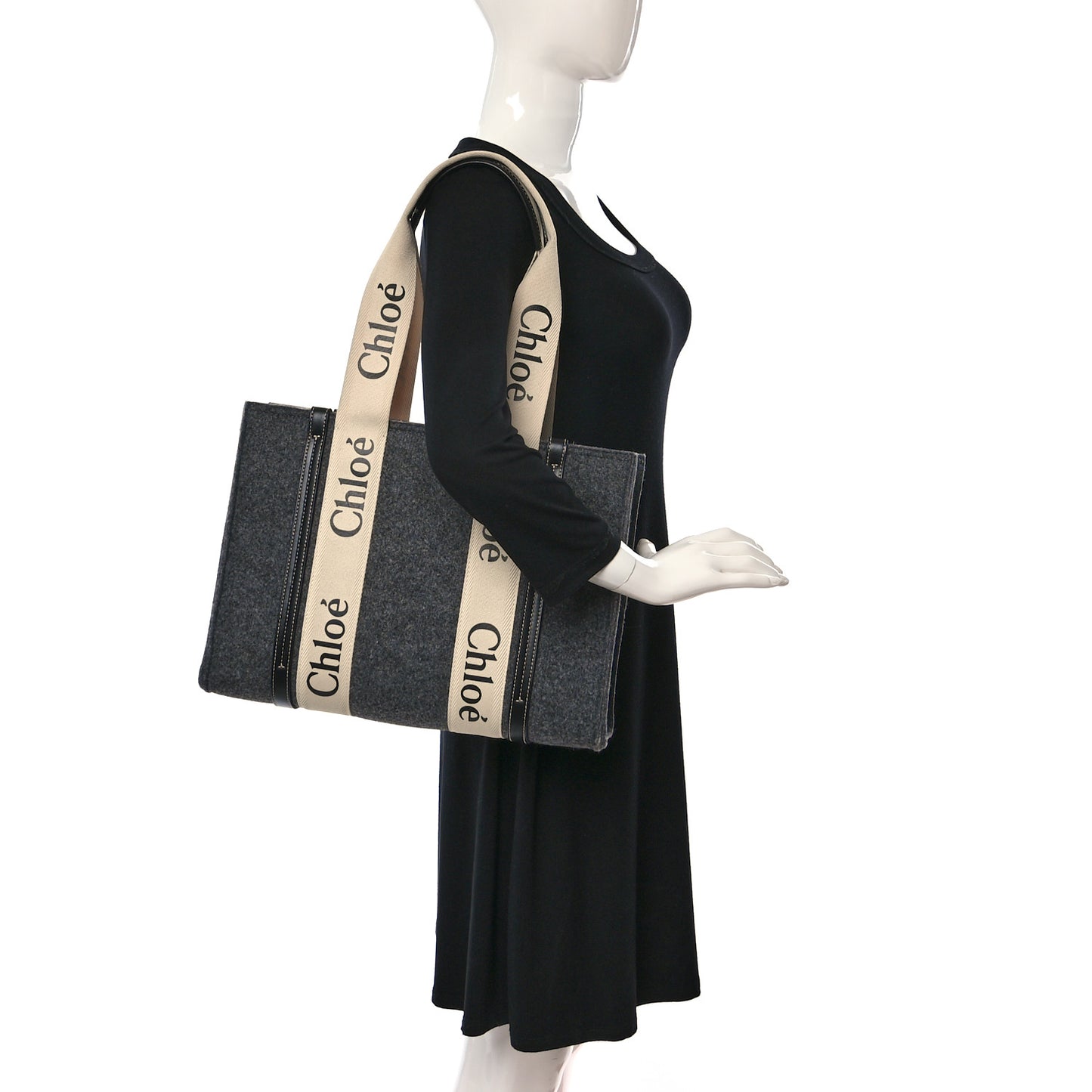 Felt Shiny Calfskin Medium Woody Ribbon Tote Cashmere Gray