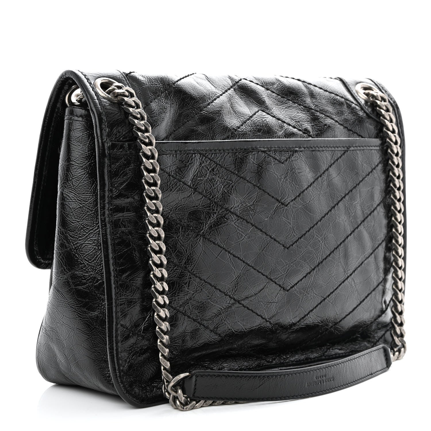 Saint Laurent Crinkled Calfskin Matelasse Monogram Medium Niki Chain Satchel Black 3 of 10