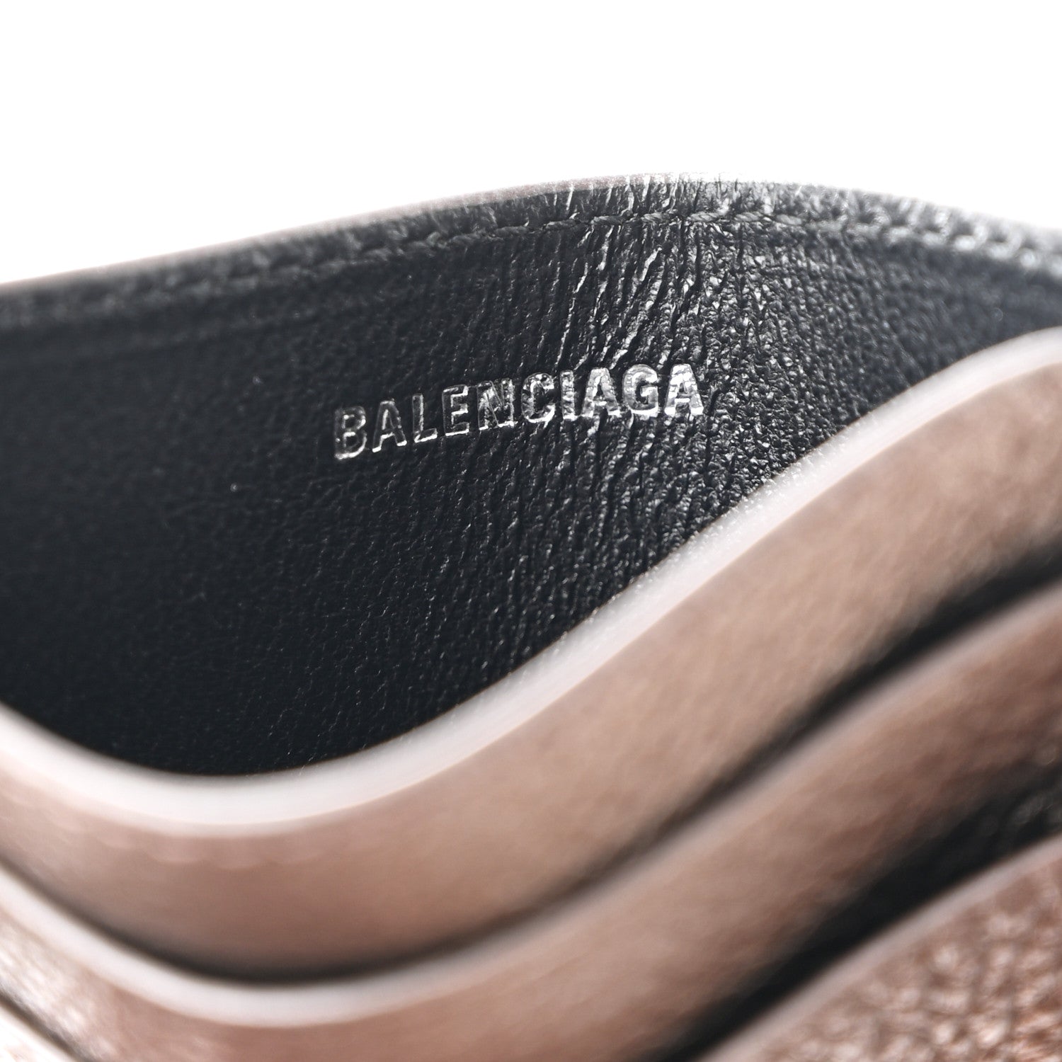 Balenciaga Metallized Grained Calfskin Logo Cash Rounded Card Holder Dark Bronze White 6 of 7