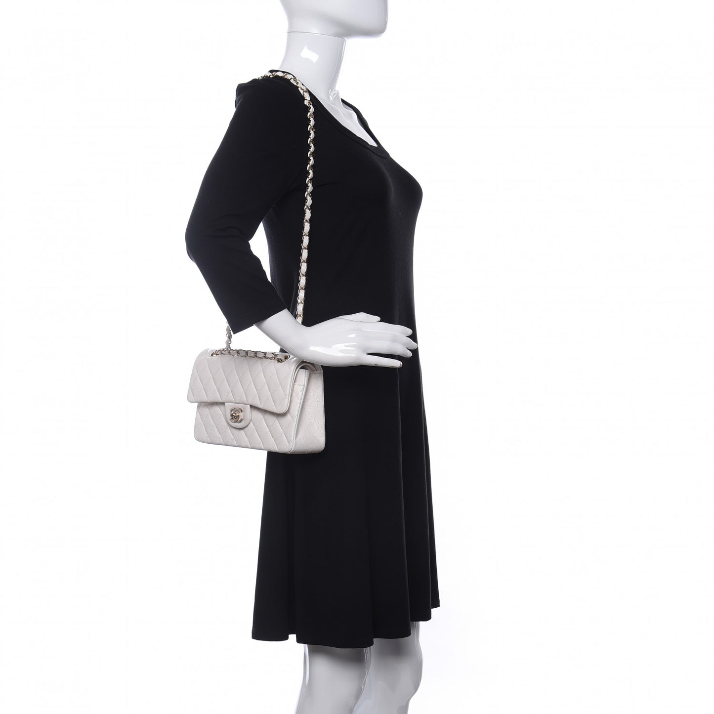 Caviar Quilted Small Double Flap White