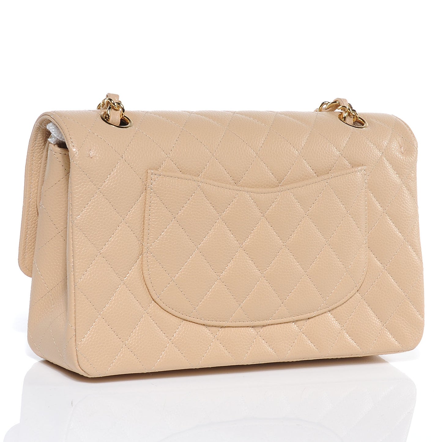 Caviar Quilted Medium Double Flap Beige