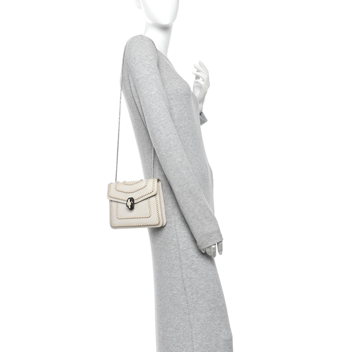 Bulgari Calfskin Woven Chain Serpenti Forever Crossbody Bag White 2 of 9