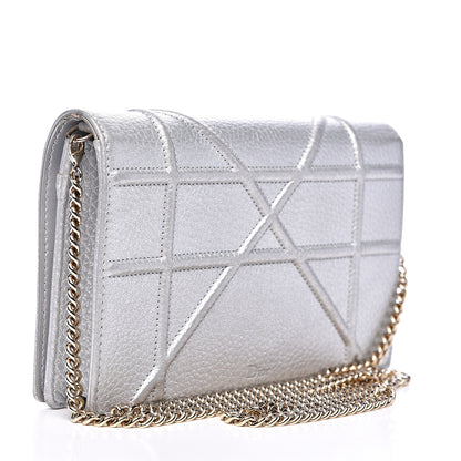 Christian Dior Metallic Grained Calfskin Diorama Wallet on Chain Pouch Silver 3 of 15