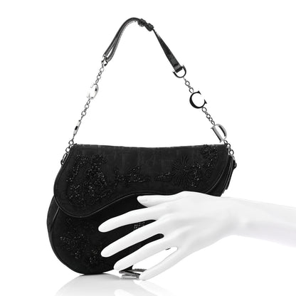 Christian Dior Canvas Bead Embroidered Mini Saddle Black 2 of 6