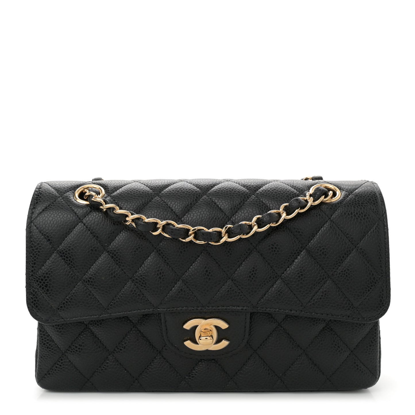 Caviar Quilted Small Double Flap Black