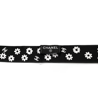 Chanel Silk Twill CC Flowers Slim Bandeau Scarf White Black 2 of 3