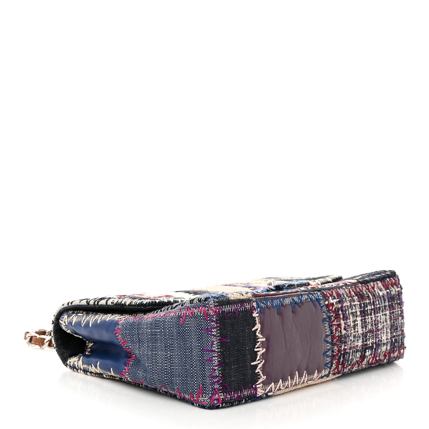 Denim Tweed Patchwork Jumbo Single Flap Multicolor
