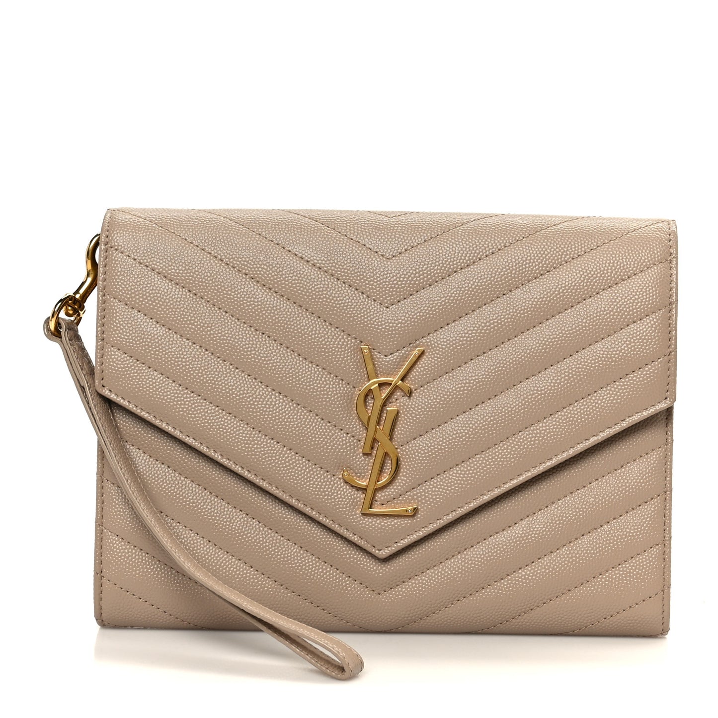 Grain De Poudre Matelasse Chevron Monogram Envelope Clutch Dark Beige