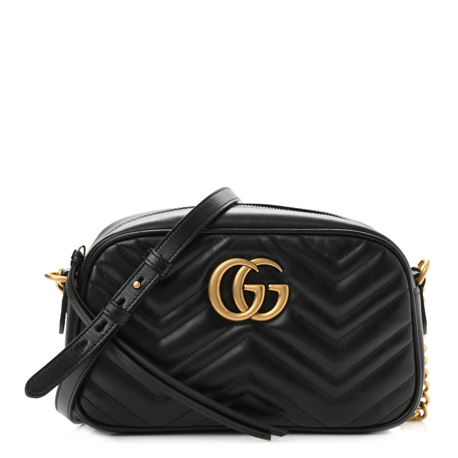Gucci Calfskin Matelasse Small GG Marmont Chain Shoulder Bag Black 1 of 10