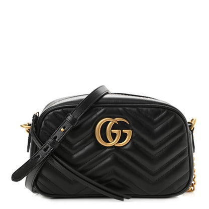 Gucci Calfskin Matelasse Small GG Marmont Chain Shoulder Bag Black 1 of 10