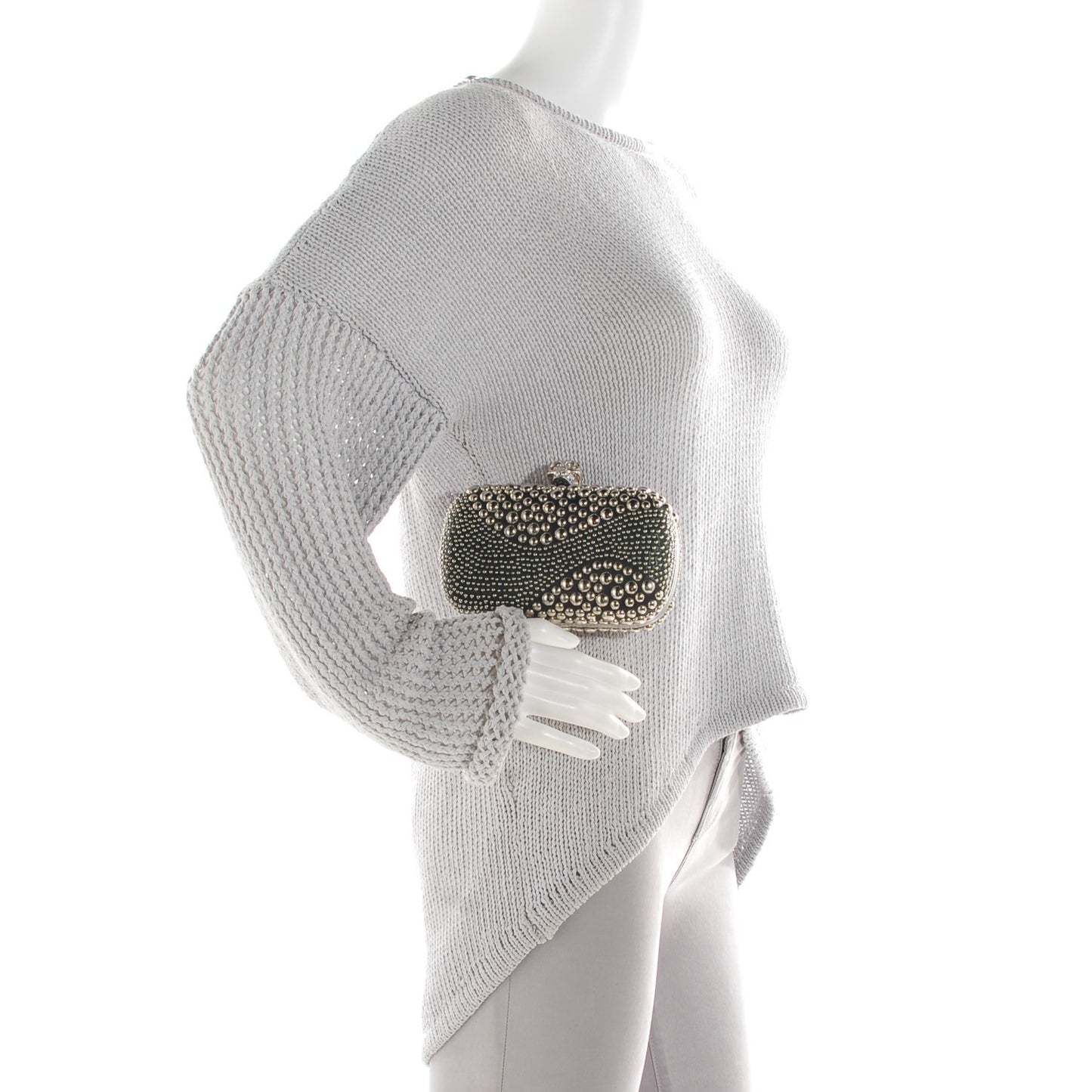 Nappa Studded Skull Box Clutch Black