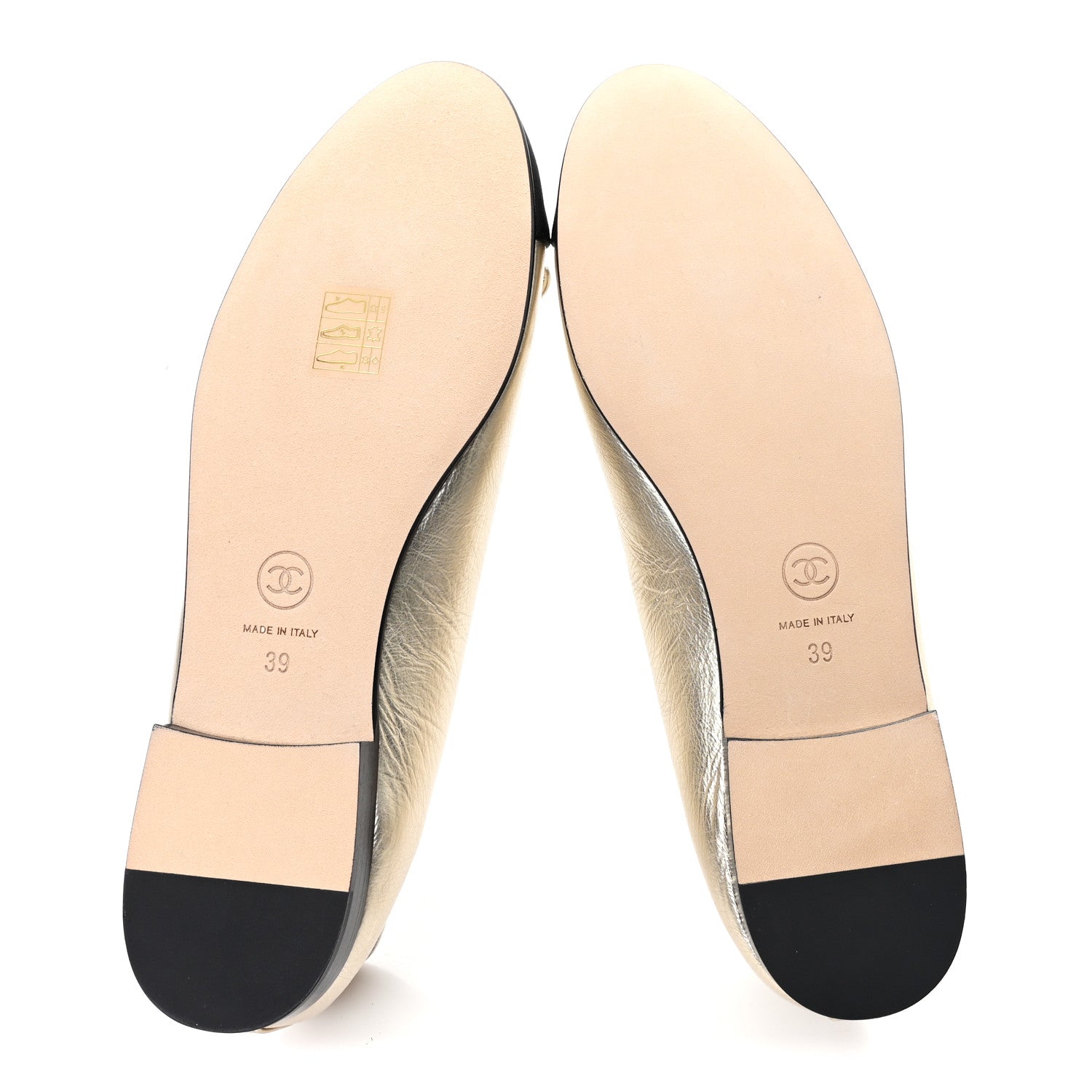 Chanel Metallic Laminated Lambskin Grosgrain CC Cap Toe Ballerina