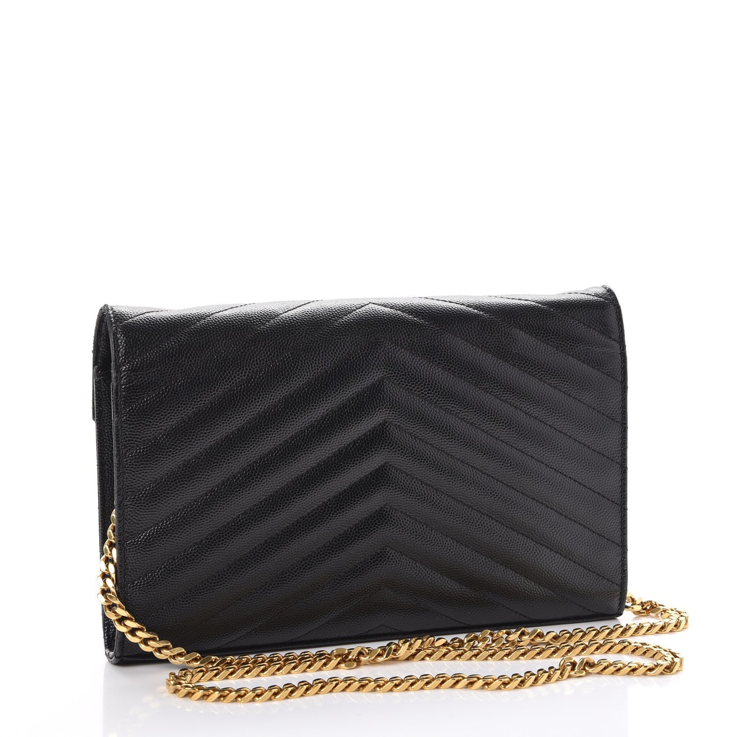 Grain De Poudre Matelasse Chevron Monogram Chain Wallet Black