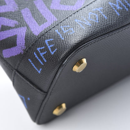 Balenciaga Grained Calfskin Print Graffiti S Ville Top Handle Bag Black Bleu Violet 11 of 12