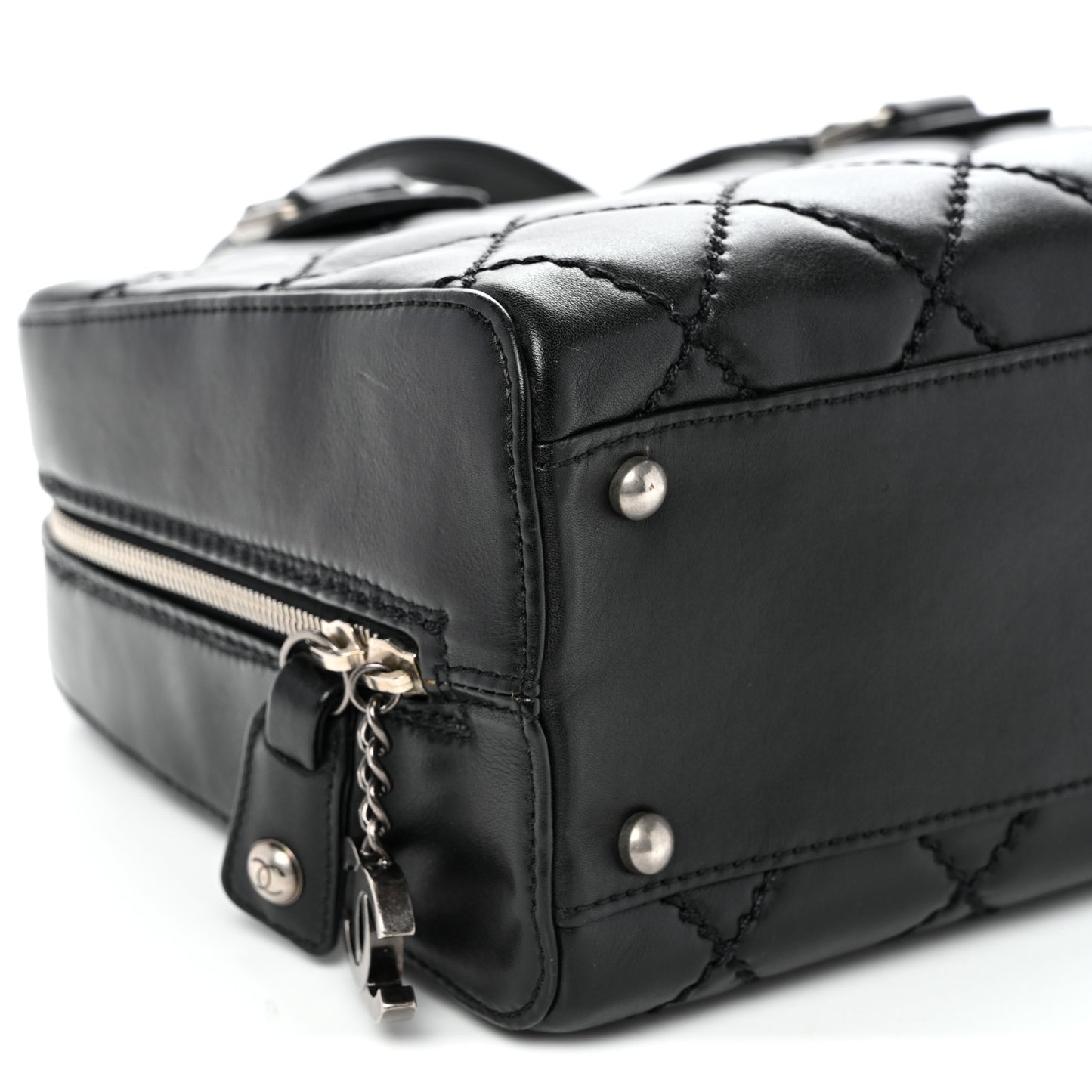 Calfskin Quilted Top Handle Bag Black