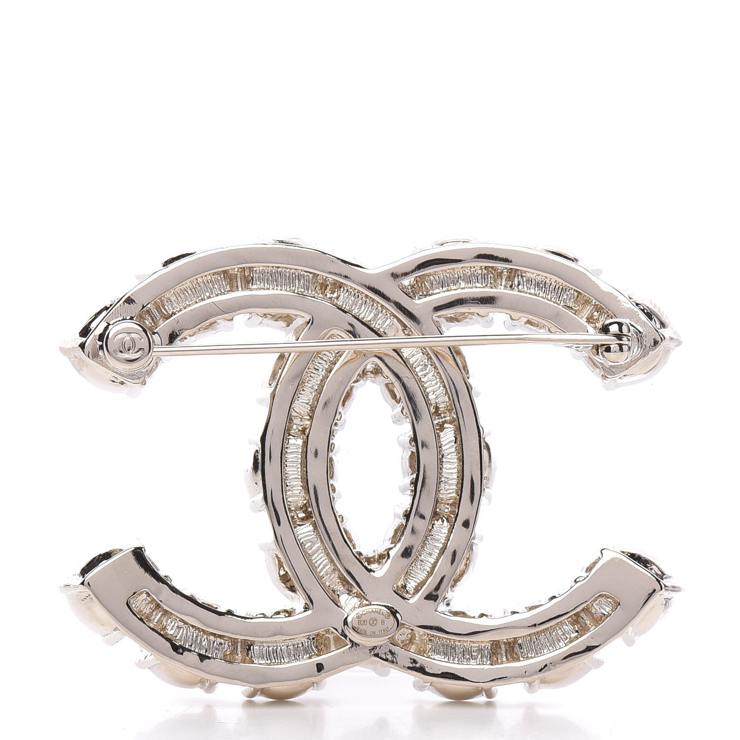 Chanel Crystal Pearl CC Dazzling Domino Brooch Gold 2 of 4