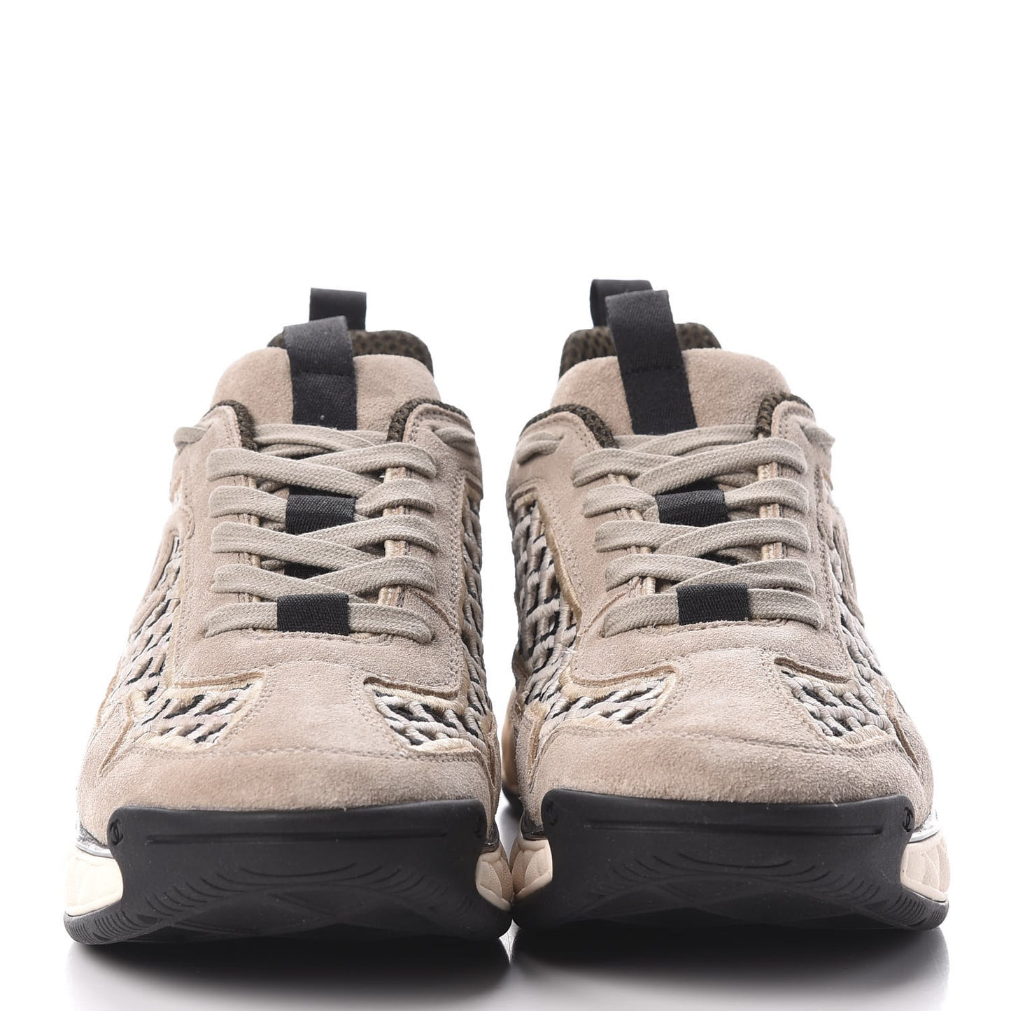 Suede Calfskin Embroidered CC Sneakers 39 Beige Black