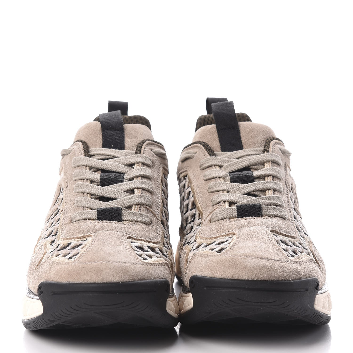 Chanel Suede Calfskin Embroidered CC Sneakers 39 Beige Black 3 of 8
