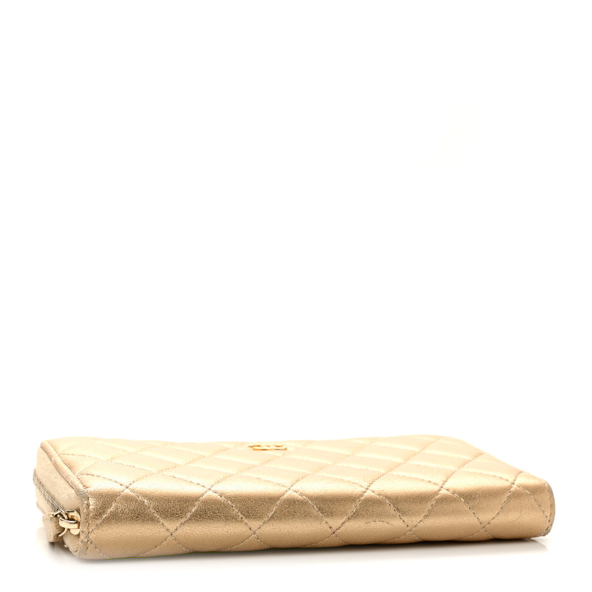Metallic Lambskin Quilted Large Gusset Zip Around Wallet Gold