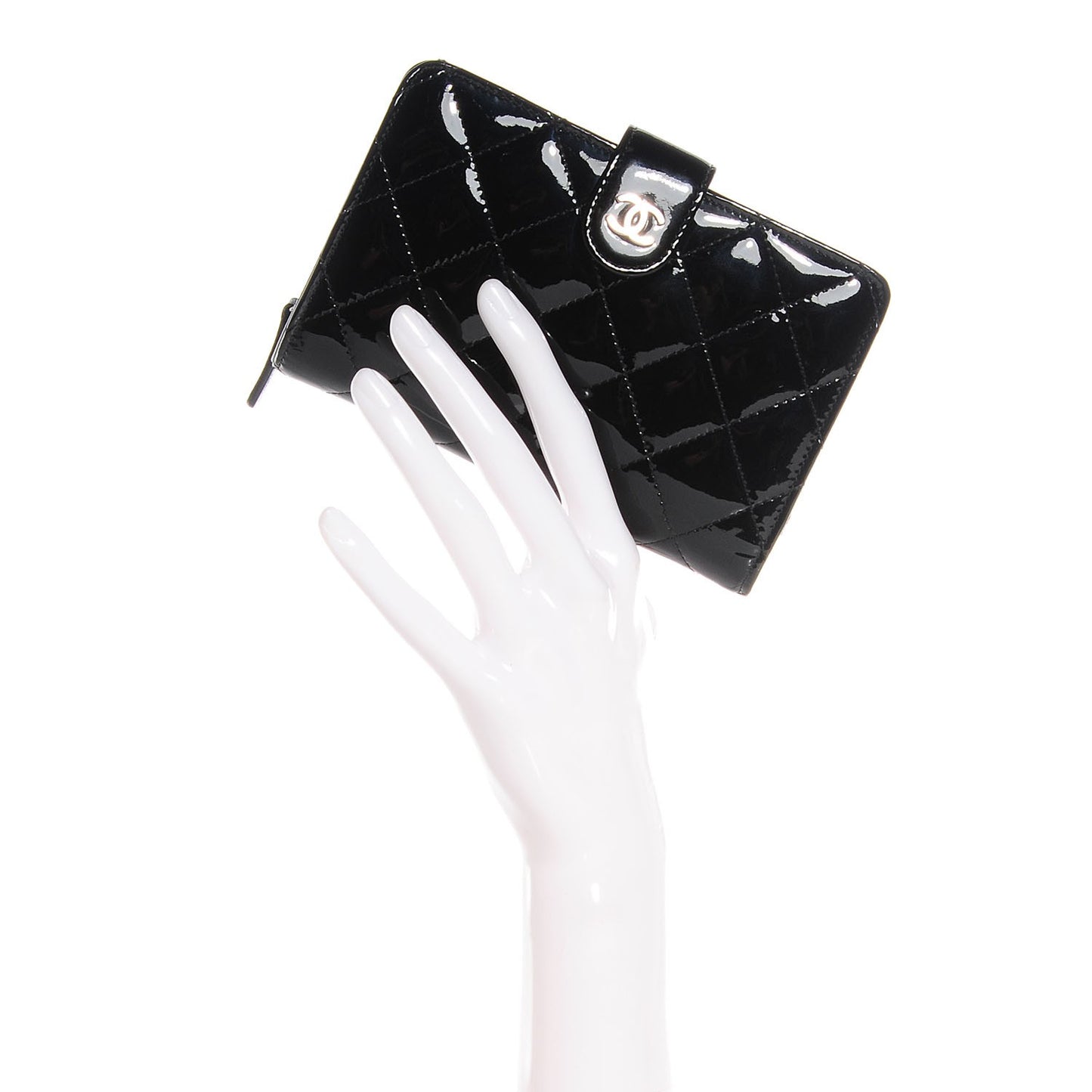 Patent Quilted Zip Pocket Wallet Black