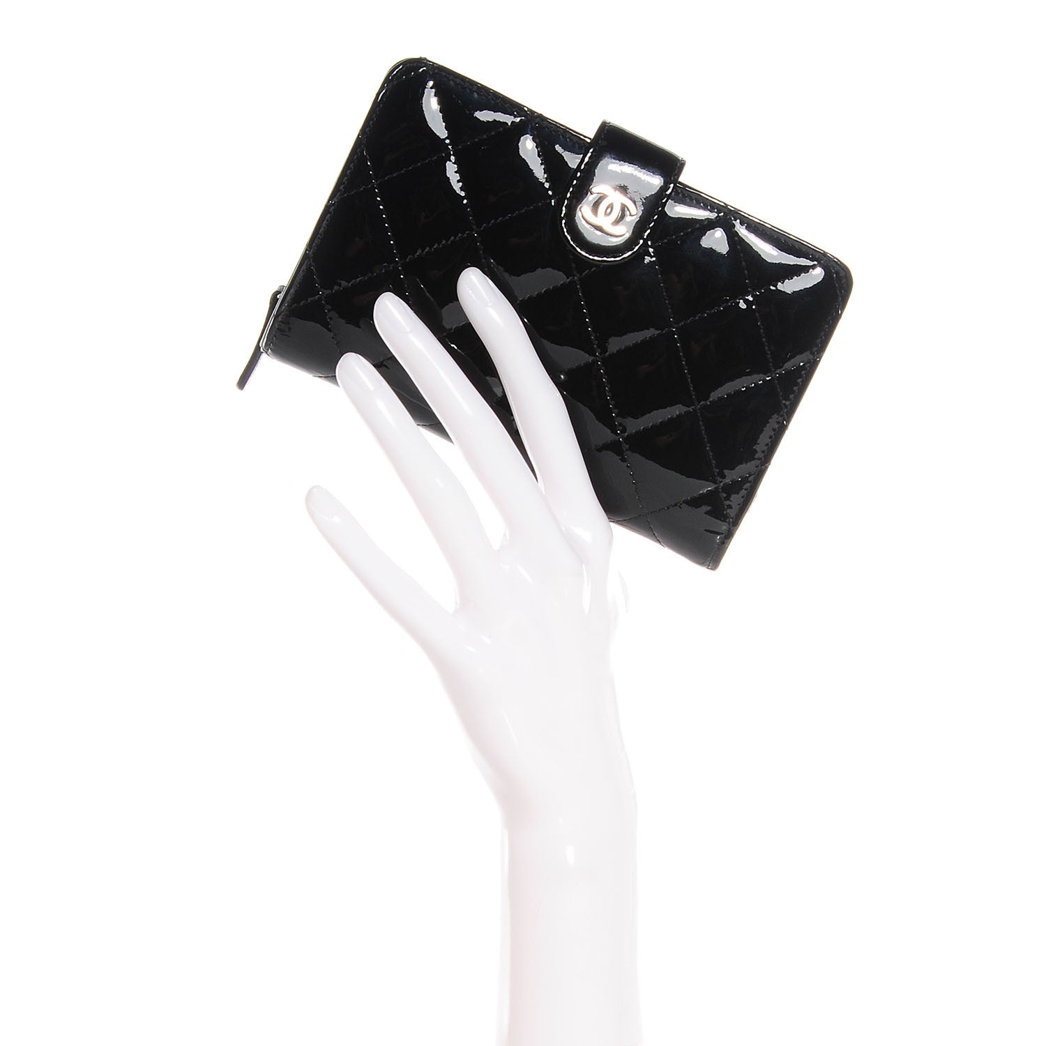 Chanel Patent Quilted Zip Pocket Wallet Black 2 of 8