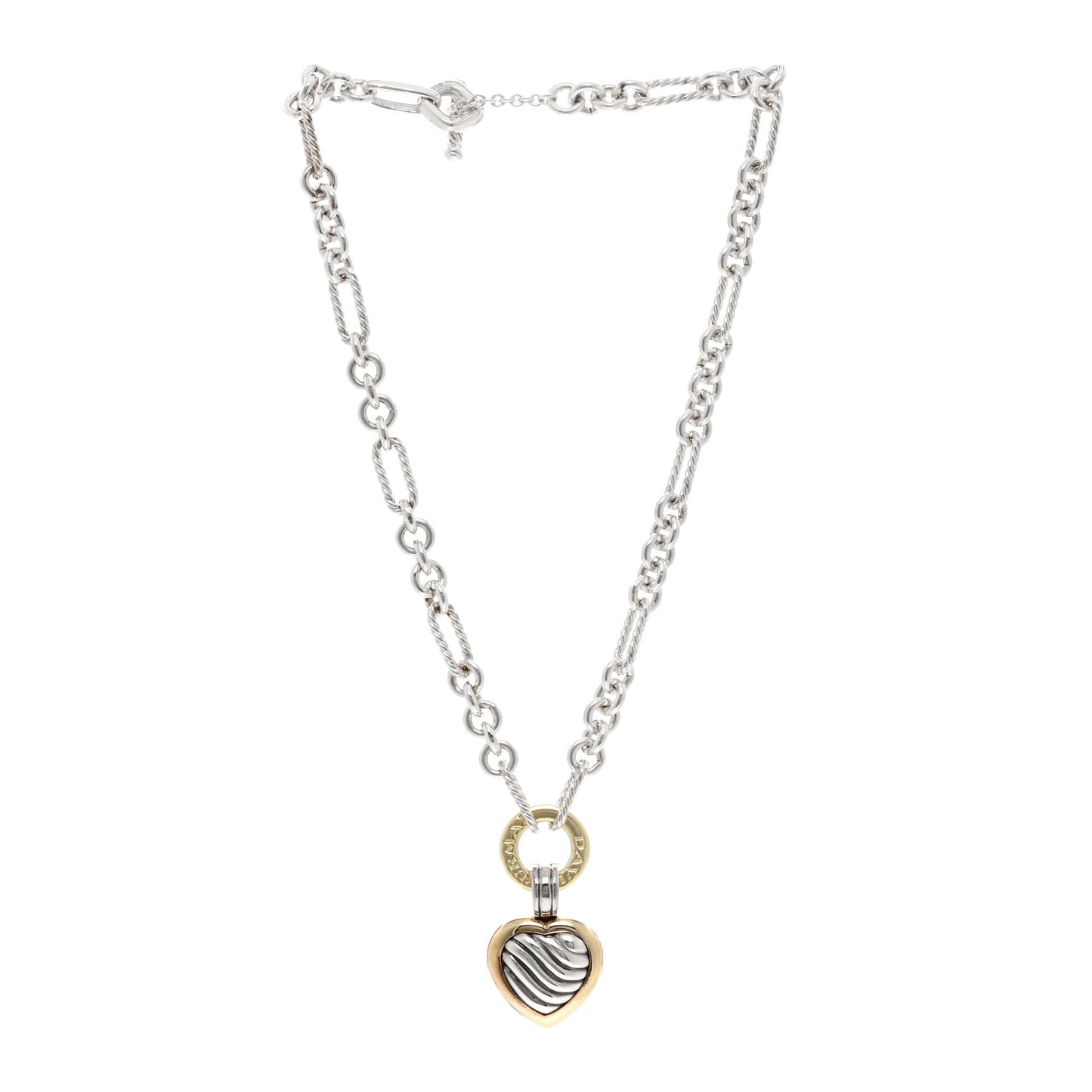 Sterling Silver 18K Yellow Gold Cable Heart Figaro Necklace